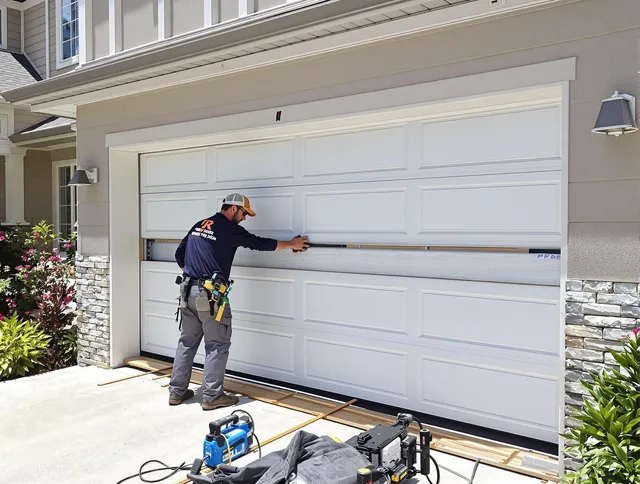 Wilton Garage Door Repair team performing complete garage door replacement at Wilton residence