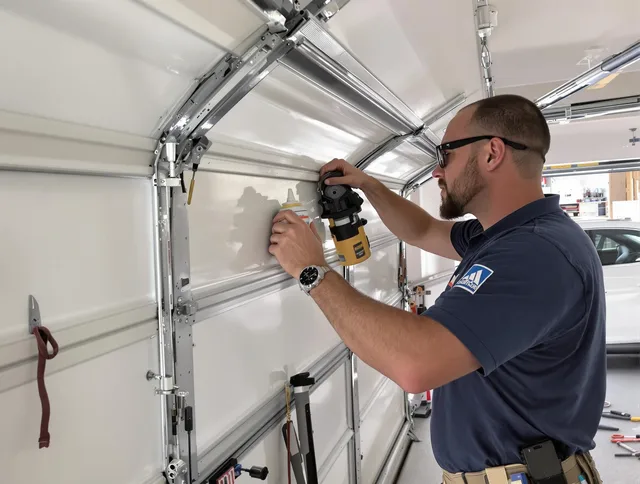 Wilton Garage Door Repair technician quieting a noisy garage door in Wilton