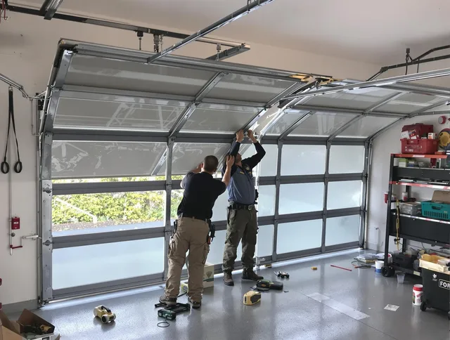Wilton Garage Door Repair expert performing precise panel replacement on Wilton garage door